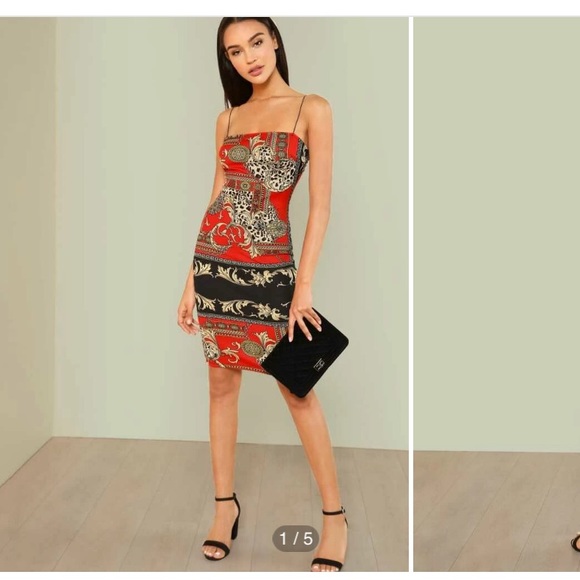 Scarf Print Spaghetti Strap Bodycon Dress NWOT - Picture 3 of 16
